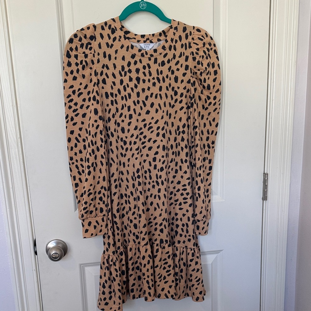 Crown & Ivy Tan and Black Patterned Dress